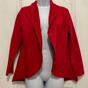 Red cardigan flyaway front